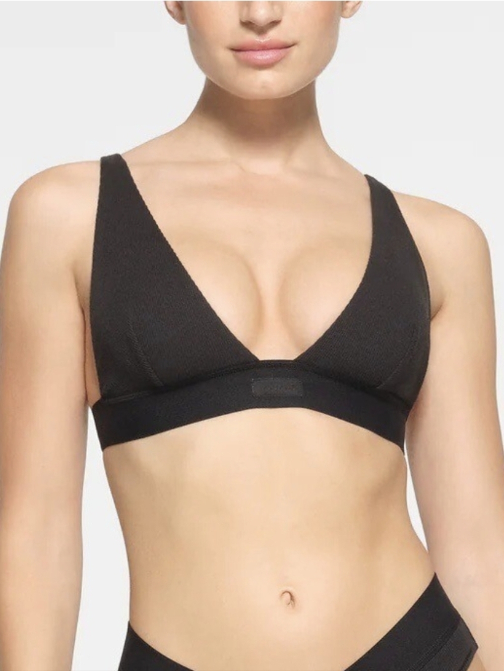 Skim Black Ribbed Triangle Bralette Large